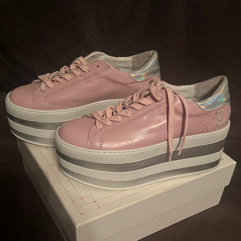 Belle Du Jour Pink and Silver Platform Sneakers